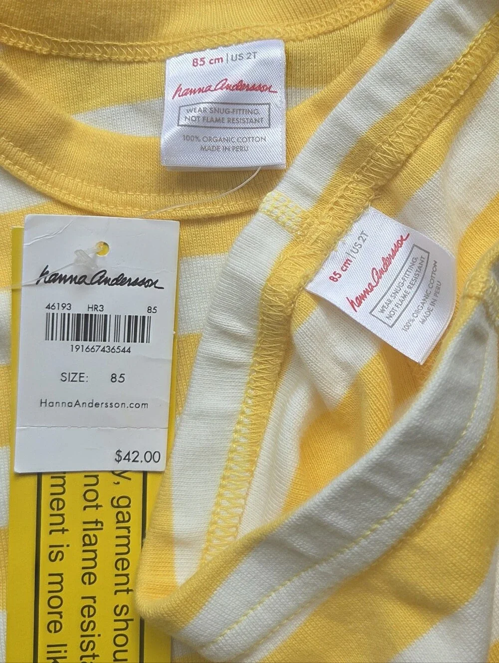 NWT Hannah Andersson Yellow & White Striped Organic Cotton Pajamas Set, Size 4T
